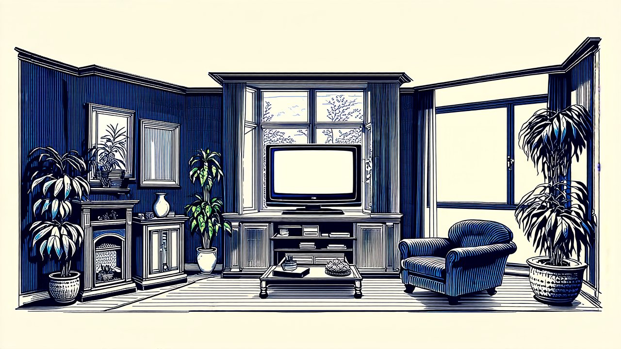 Stylized Line Art of a Cozy Living Room Interior