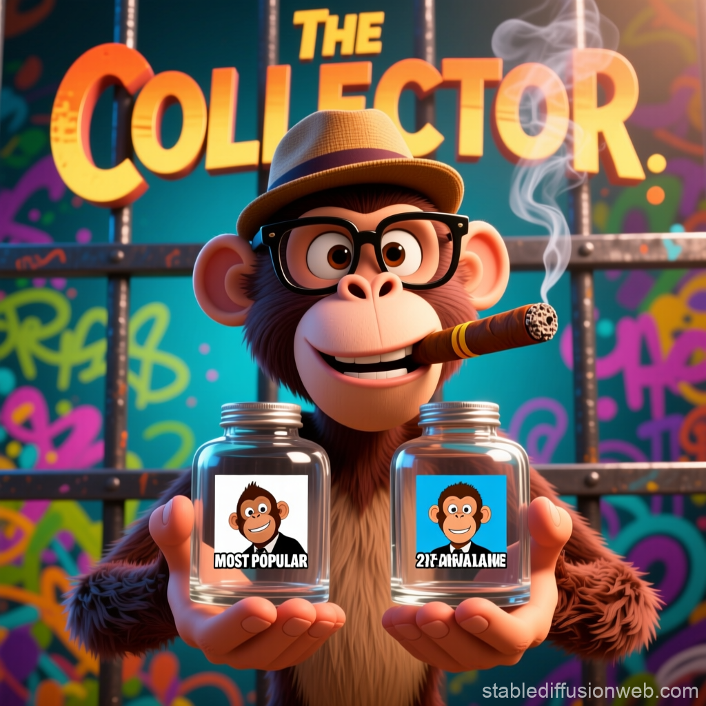 Stylized Monkey Collector Holding Popular NFT Jars