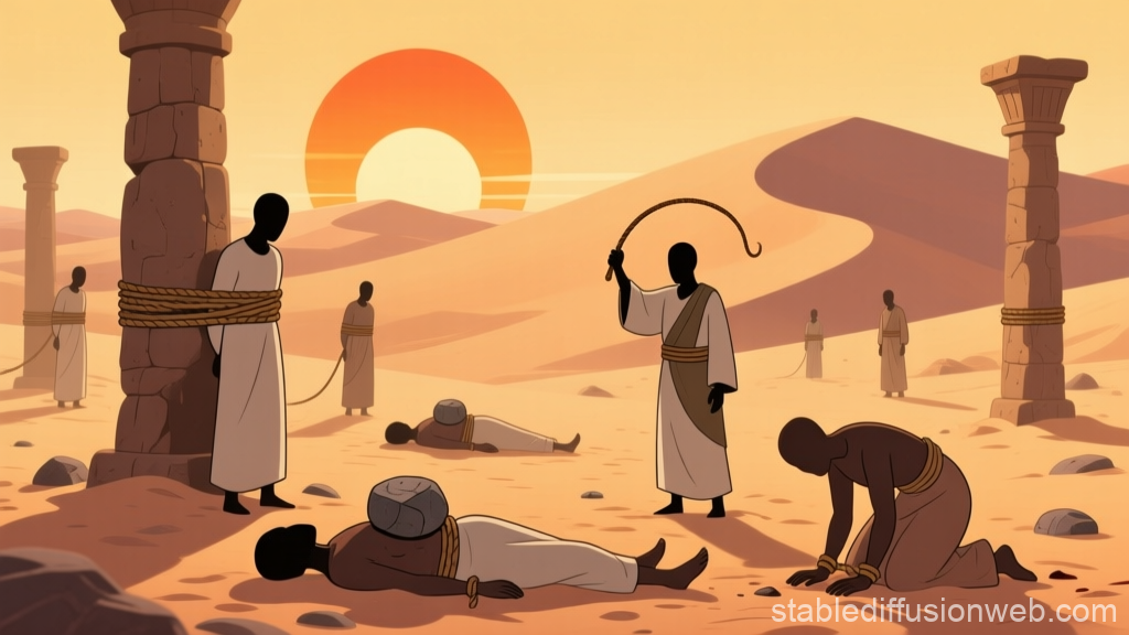 Stylized Neo-Orientalist Desert Scene of Persecution