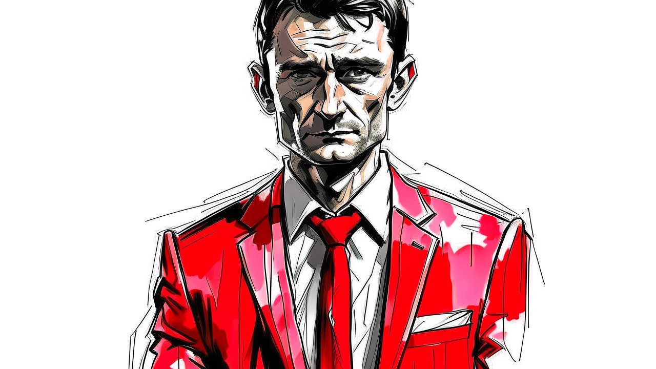 Stylized Portrait of a Man in a Red Suit