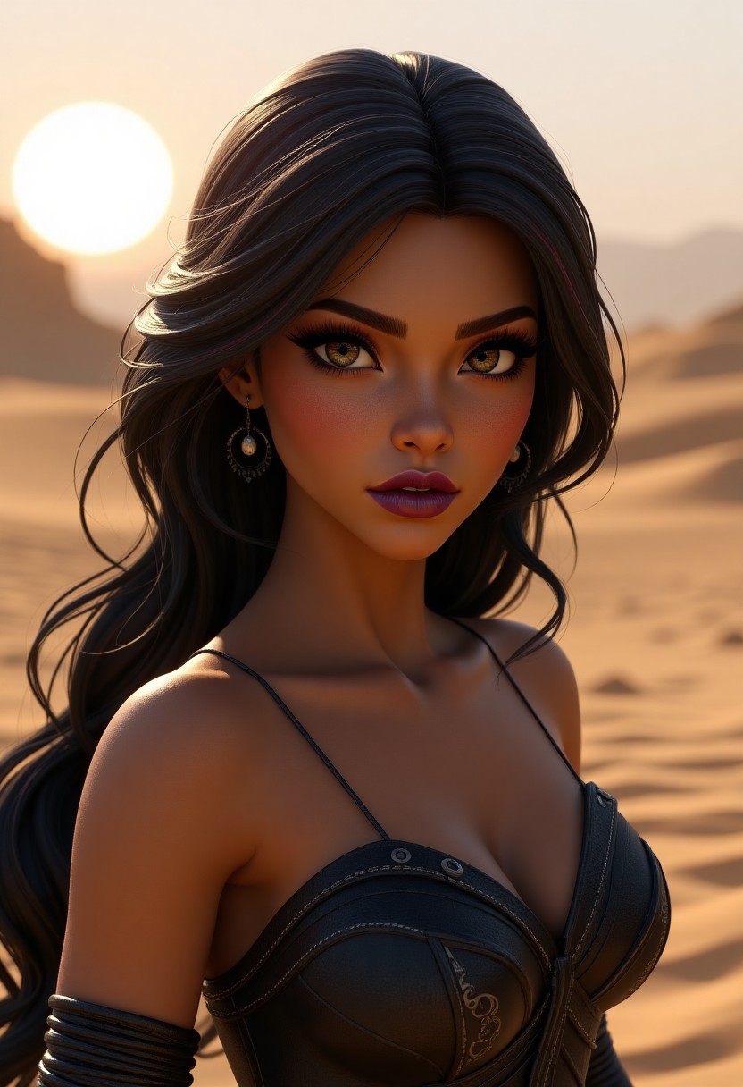 Stylized Portrait of a Woman in Desert Sunset