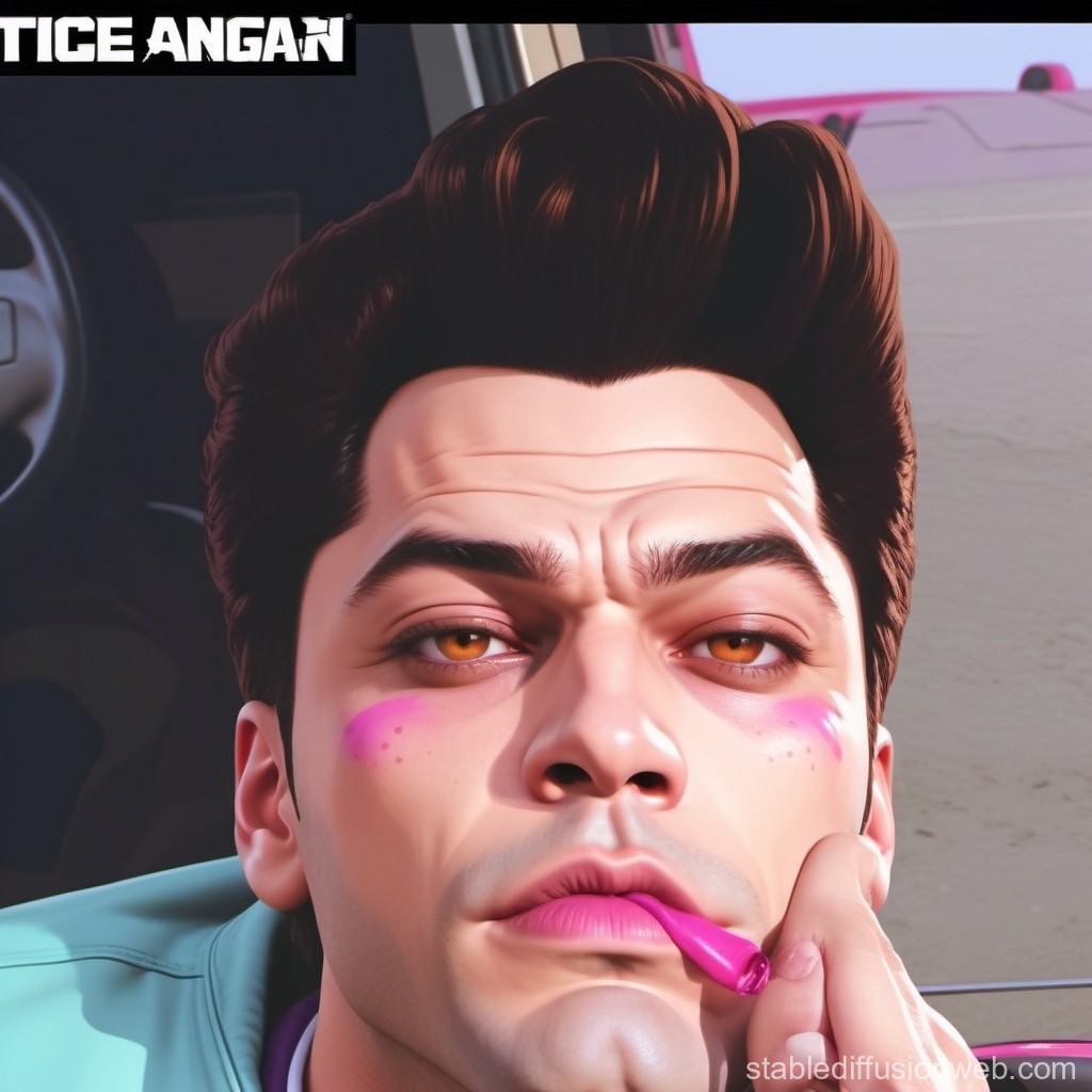 Stylized Portrait of Man Applying Pink Lipstick