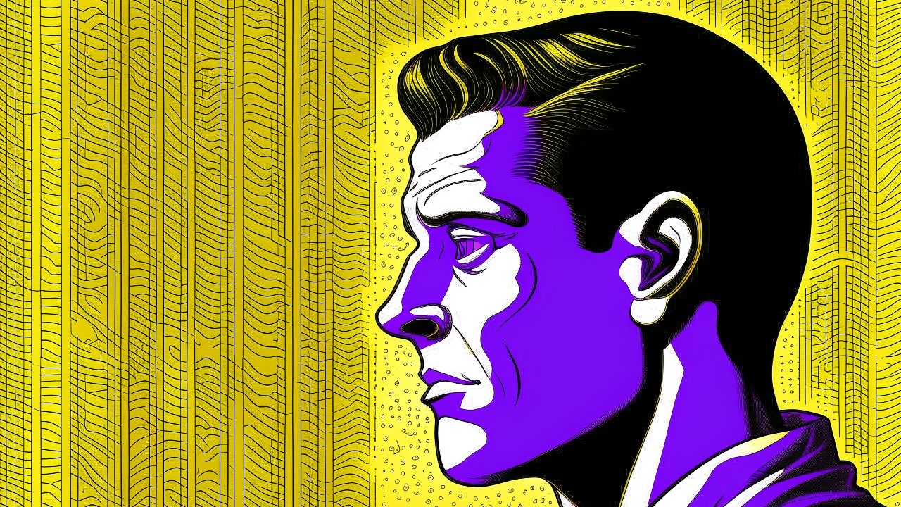 Stylized Profile of a Man with Bold Purple and Yellow Contrast