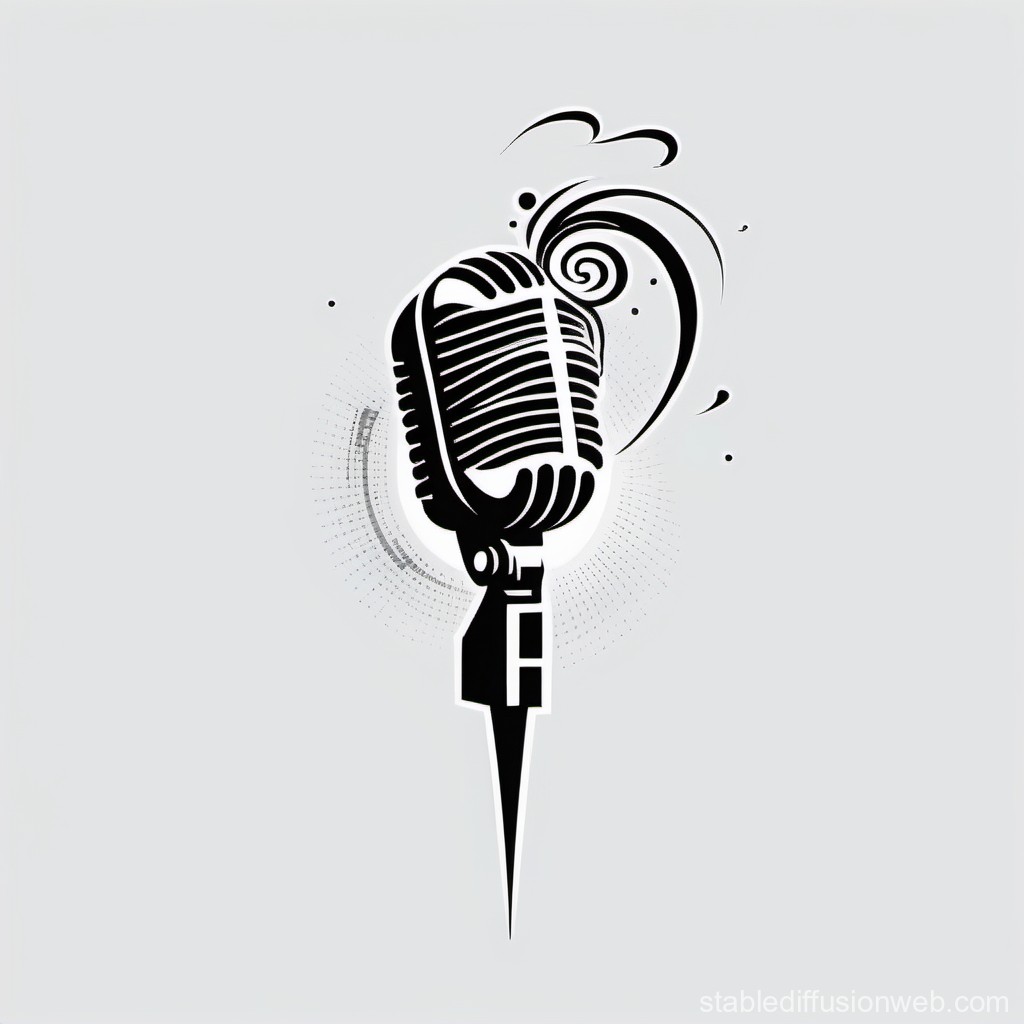 Stylized Retro Microphone with Artistic Swirls