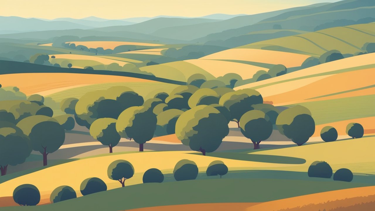 Stylized Rolling Hills Landscape Painting