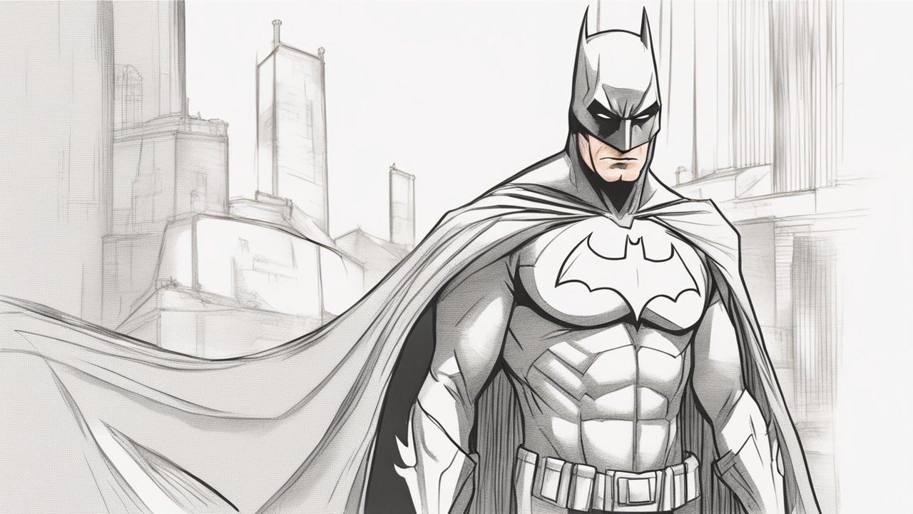 Stylized Sketch of Batman in Gotham City