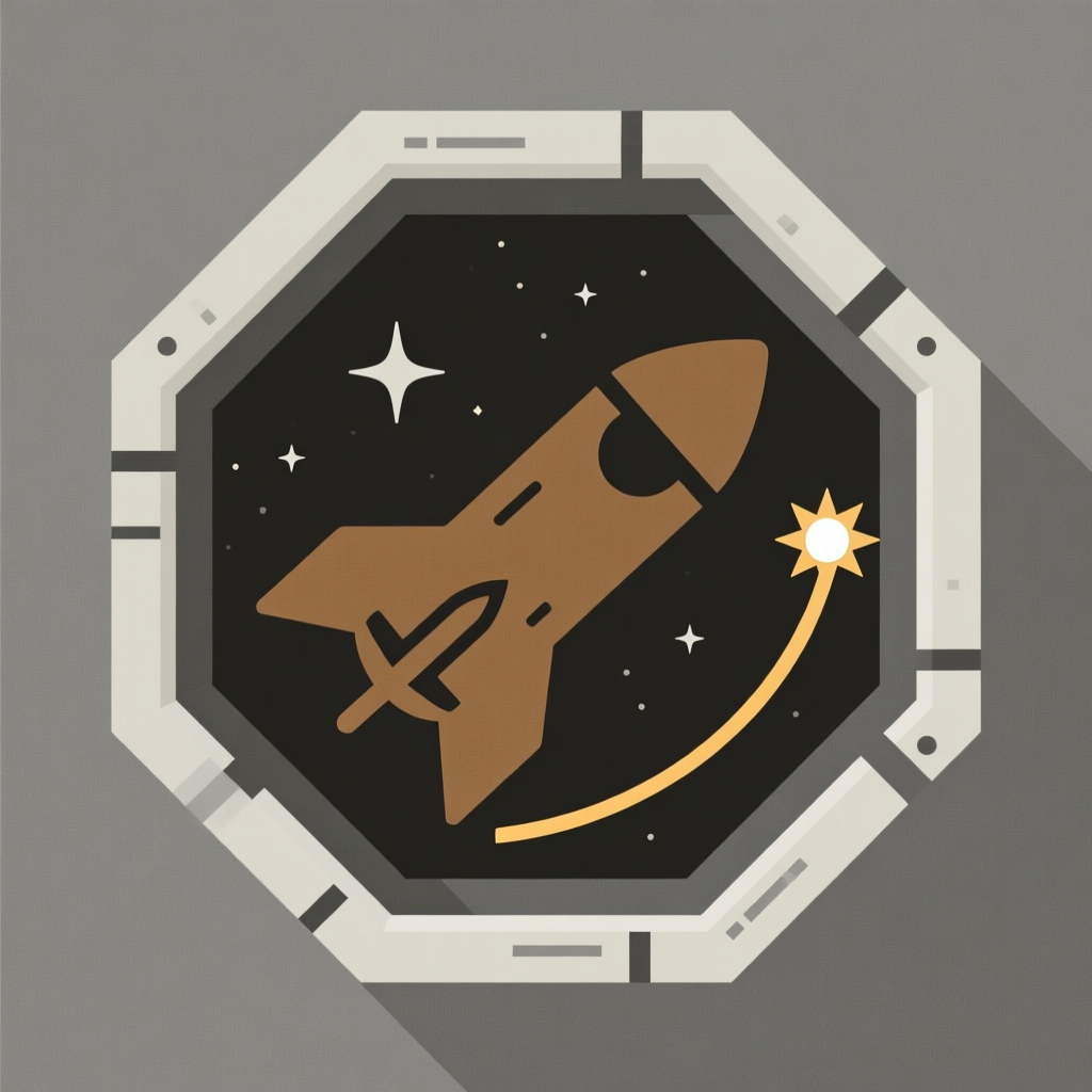 Stylized Space Rocket Icon with Star Trail