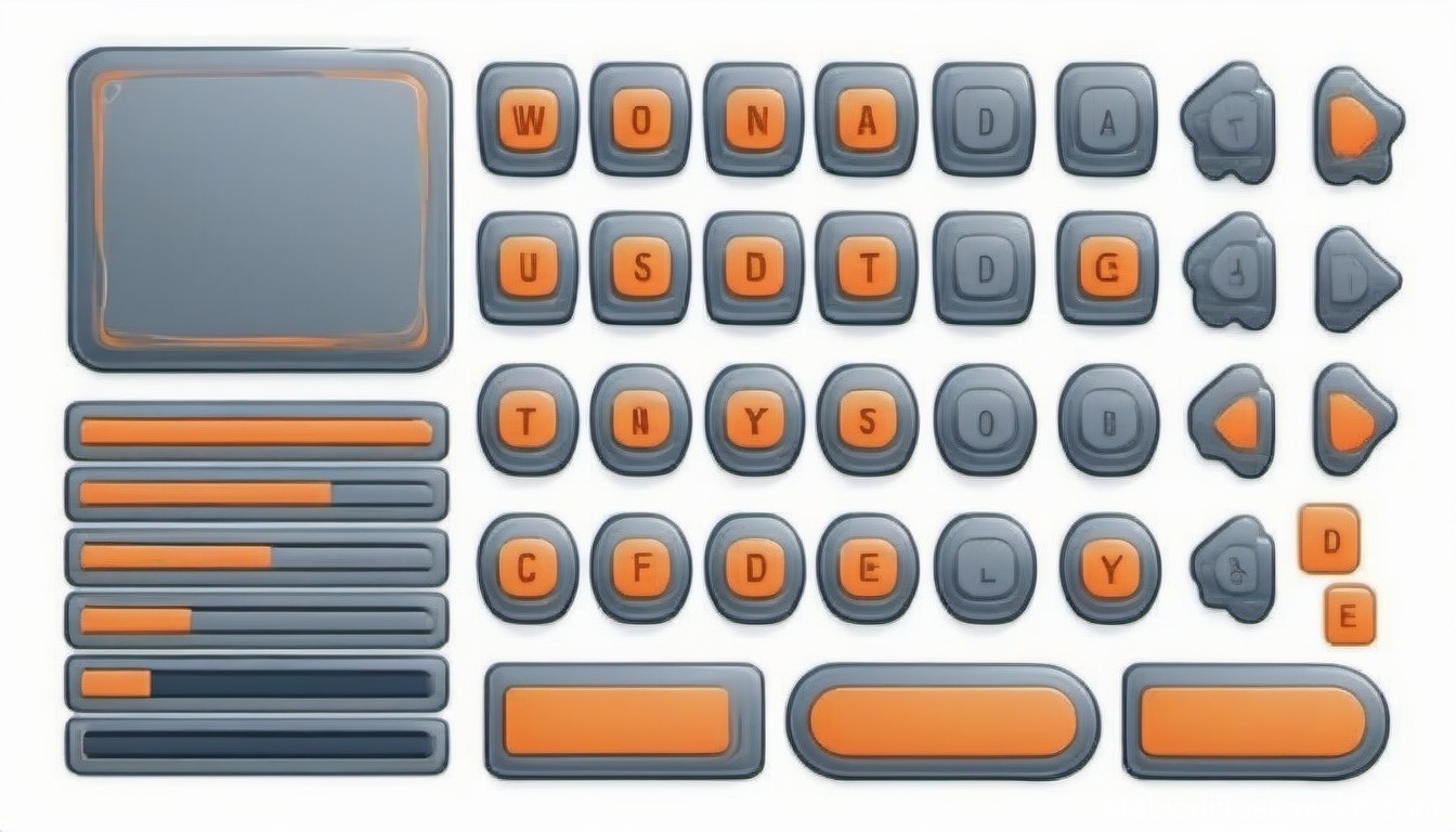 Stylized UI Button and Progress Bar Set in Orange and Gray