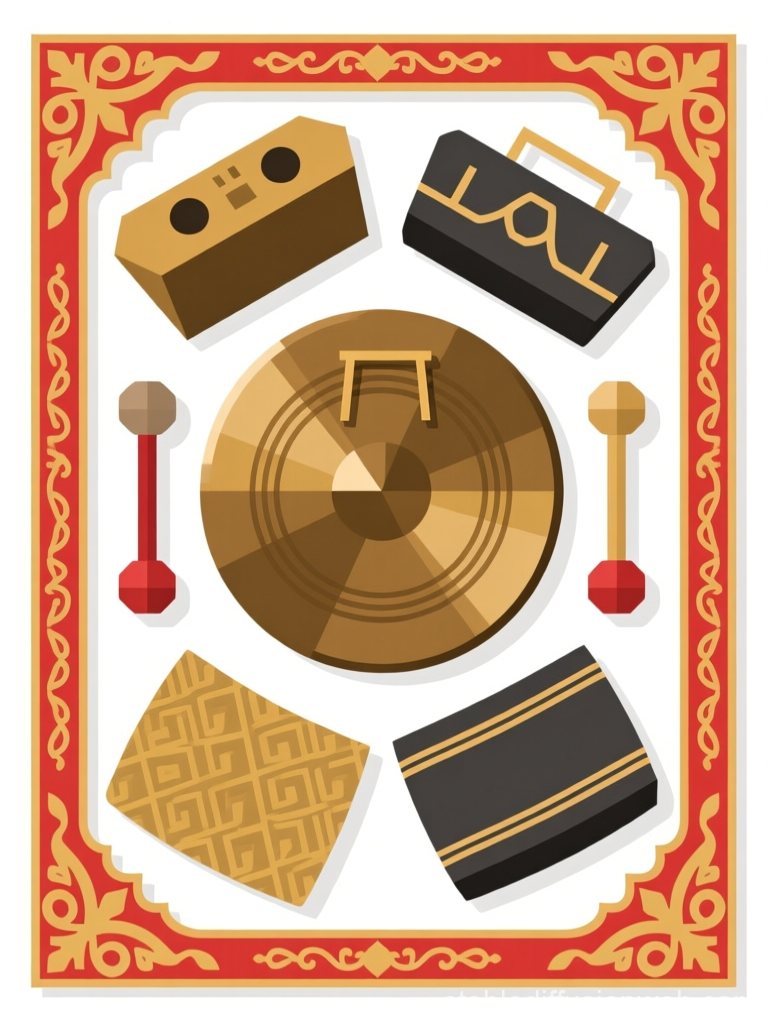Stylized Vector Illustration of Traditional Gamelan Instruments