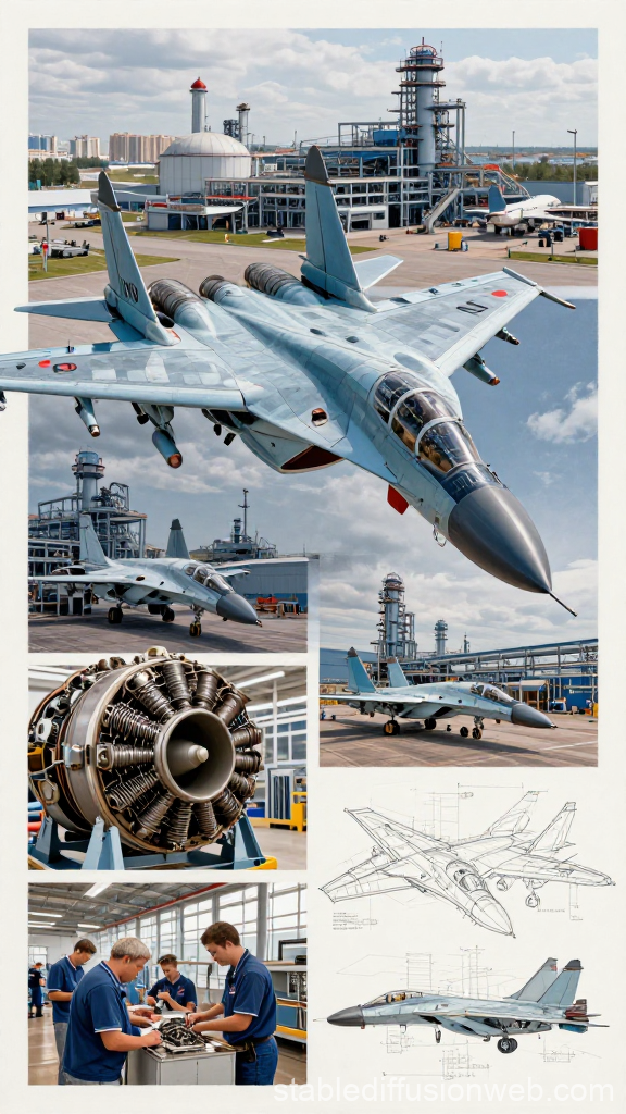 Su-27 Fighter Jet Over Ufa Industrial Complex with Engineering Details