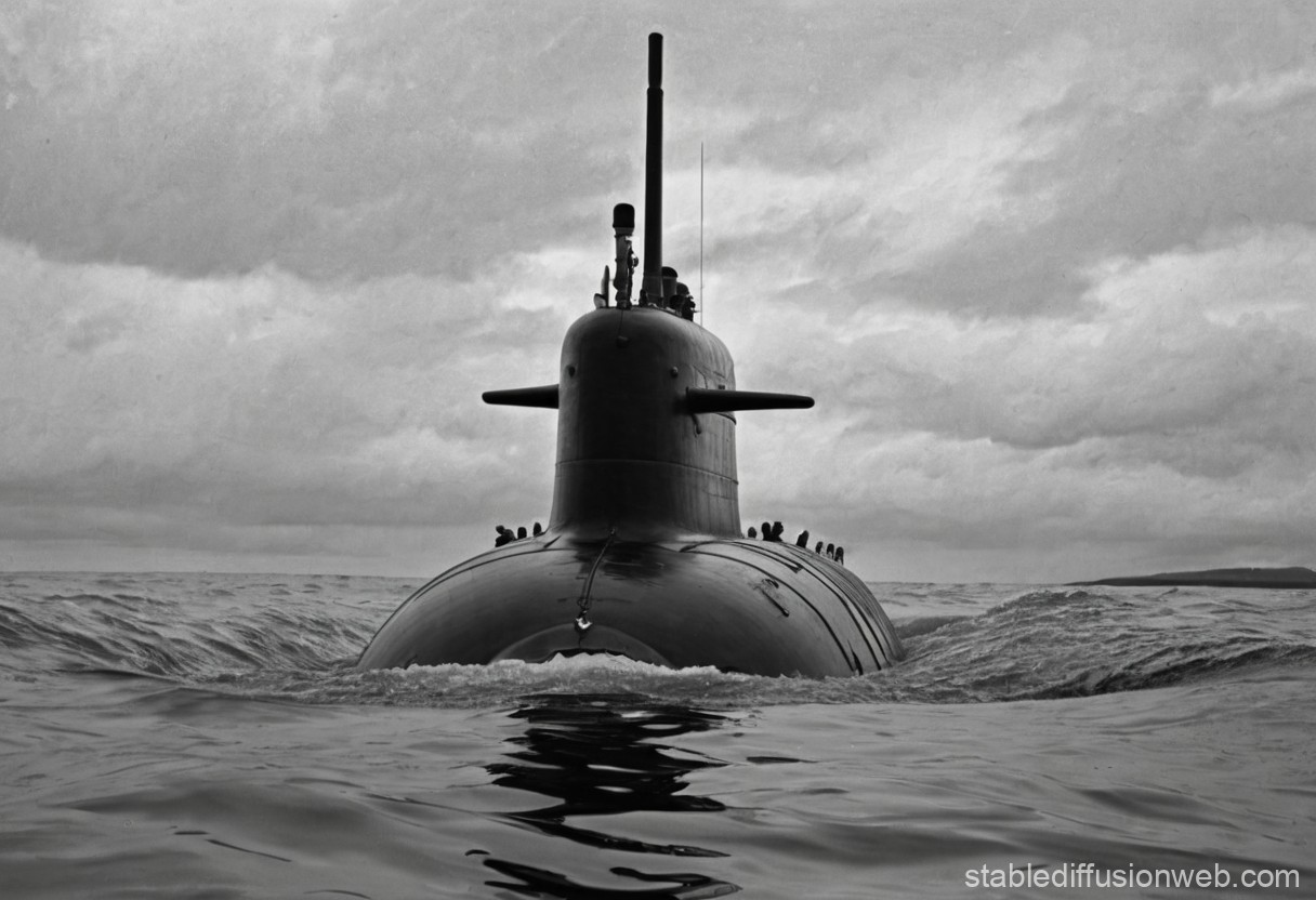 Submarine Surfacing on a Cloudy Sea