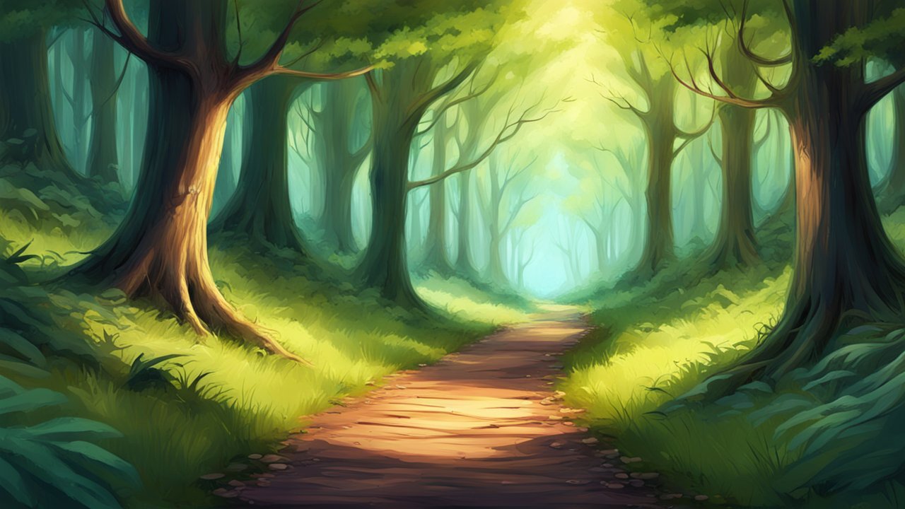 Sunlit Forest Path Illustration