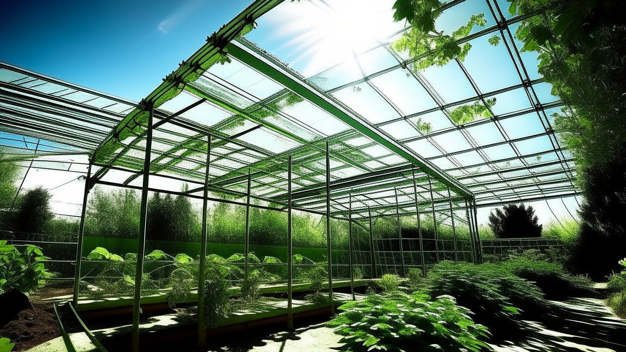 Sunlit Greenhouse with Lush Plants