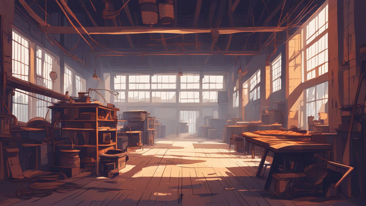 Sunlit Workshop Interior in Digital Illustration
