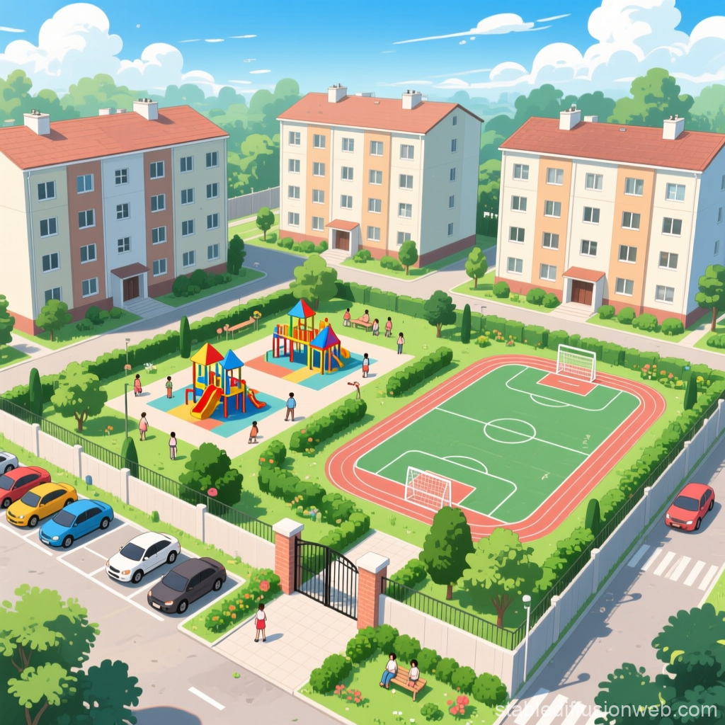 Sunny Residential Playground and Soccer Field