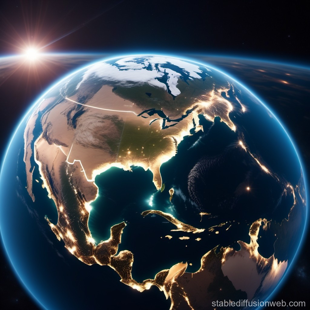 Sunrise Over North America from Space with City Lights