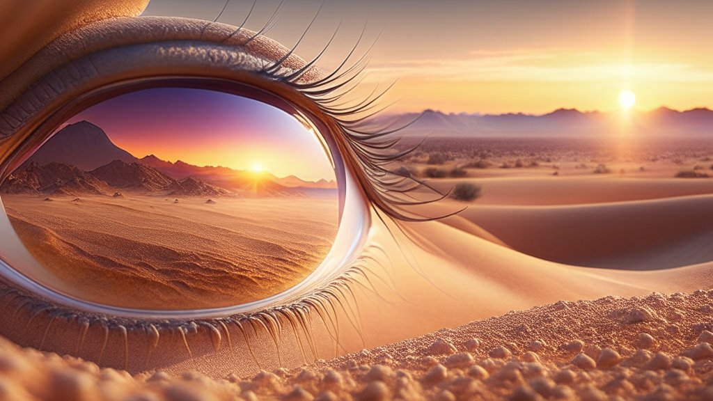 Sunset Desert Landscape Reflected in a Human Eye