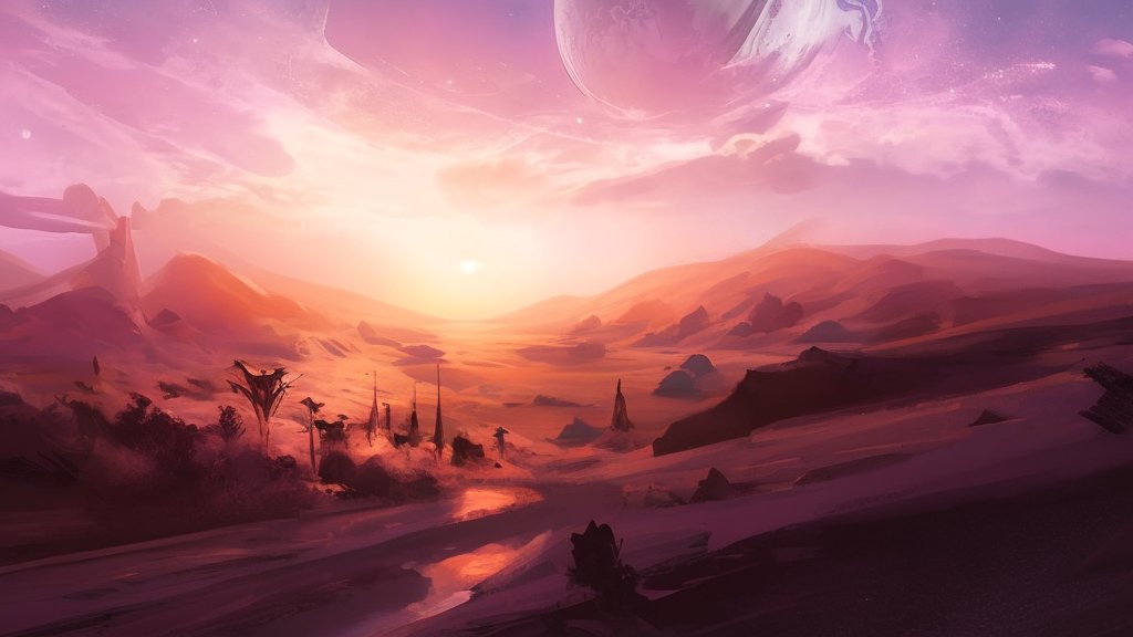 Sunset Landscape on an Alien Planet
