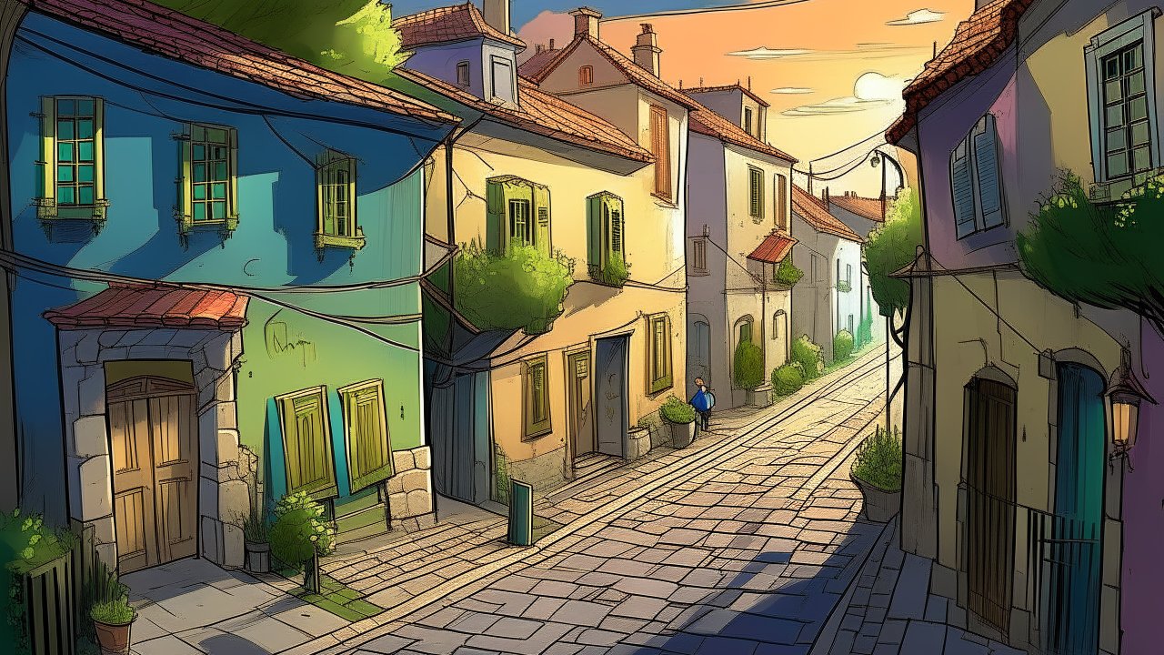 Sunset on a Quaint European Street