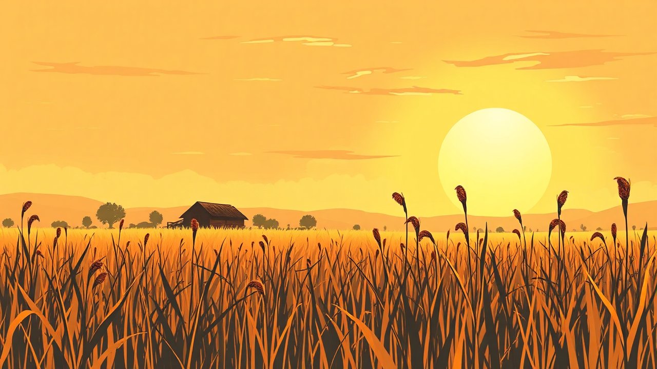 Sunset Over a Rural Wheat Field with Barn