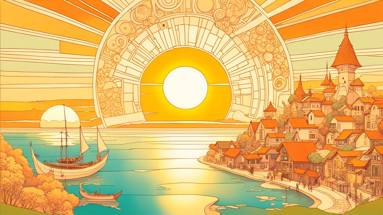Sunset Over a Solarpunk Coastal Village