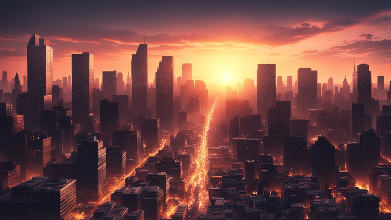Sunset Over a Vast City Skyline