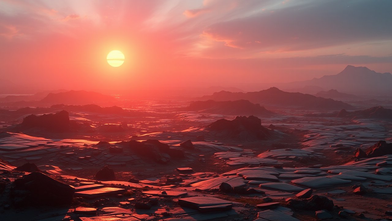 Sunset Over Rocky Desert Landscape