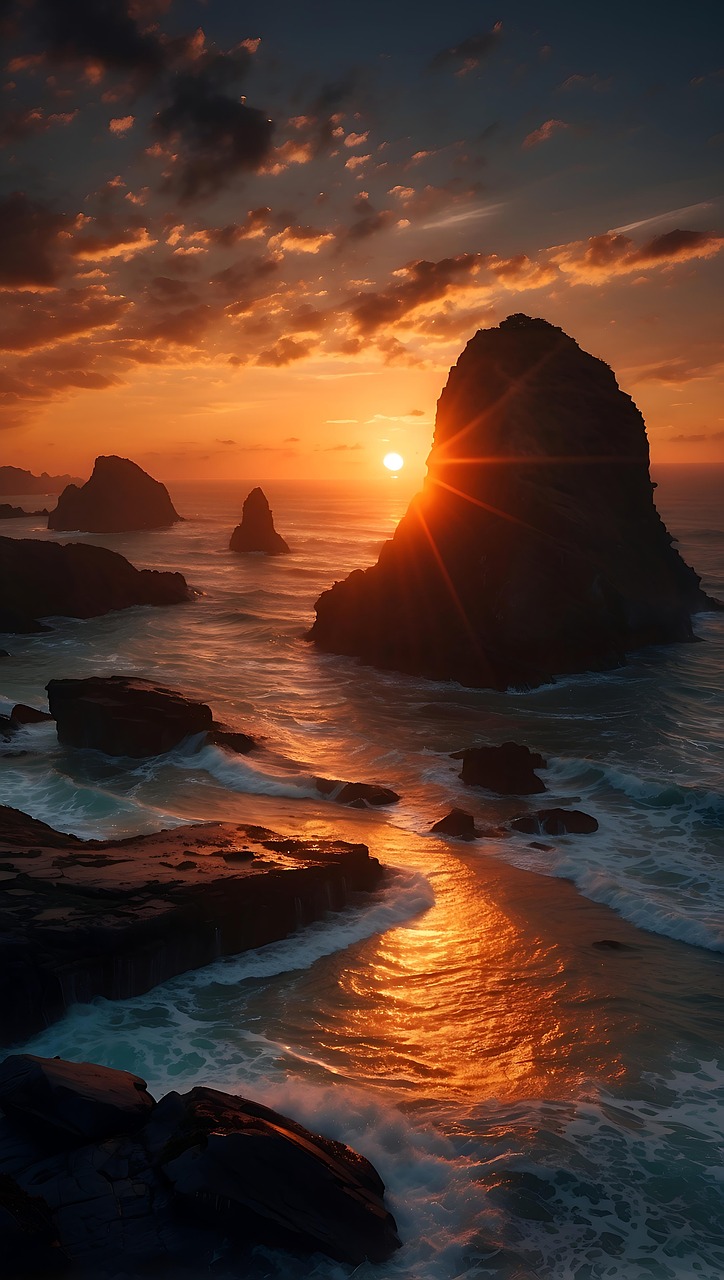 Sunset Over Rocky Ocean Shore