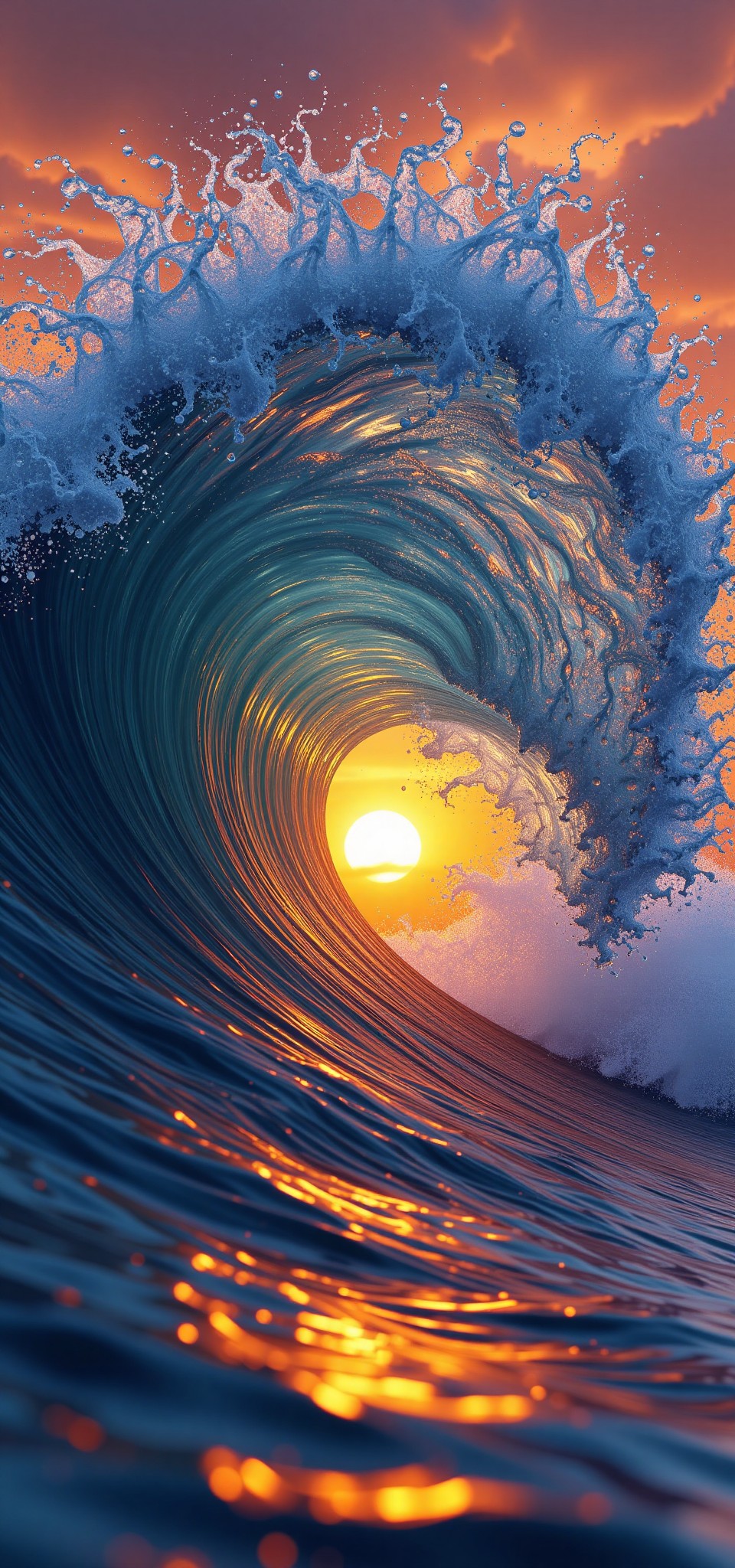 Sunset Through a Curling Ocean Wave
