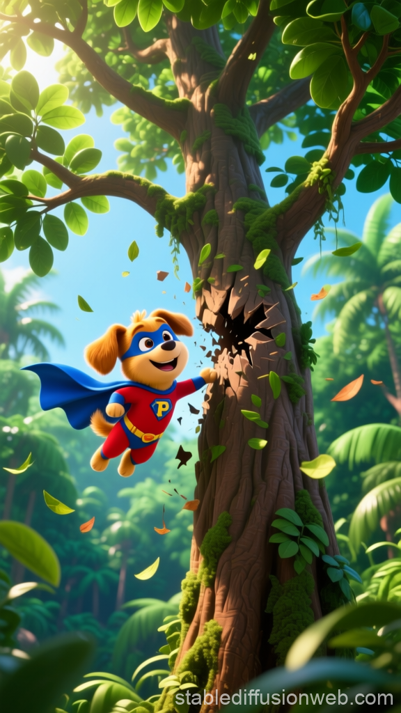 Super Puppy Crashes Through Jungle Tree