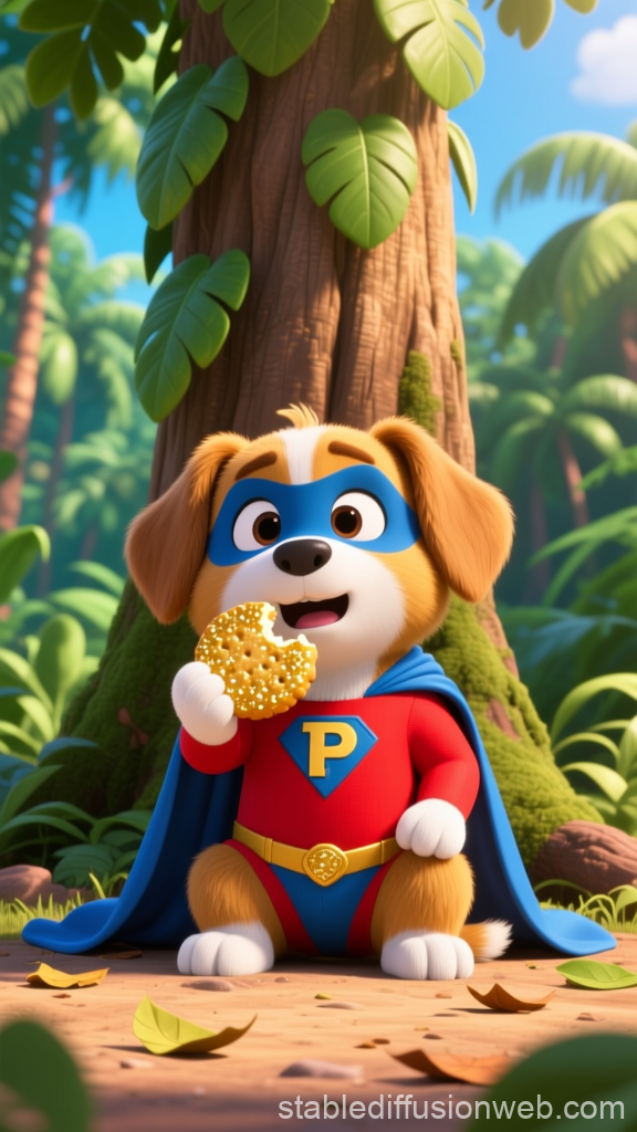 Super Puppy in a Forest Eating a Cookie