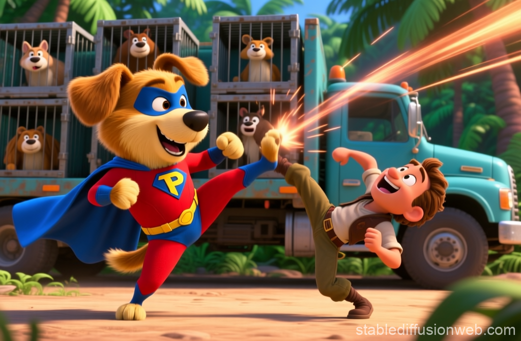 Super Puppy Kick vs Adventurous Boy in Jungle Scene