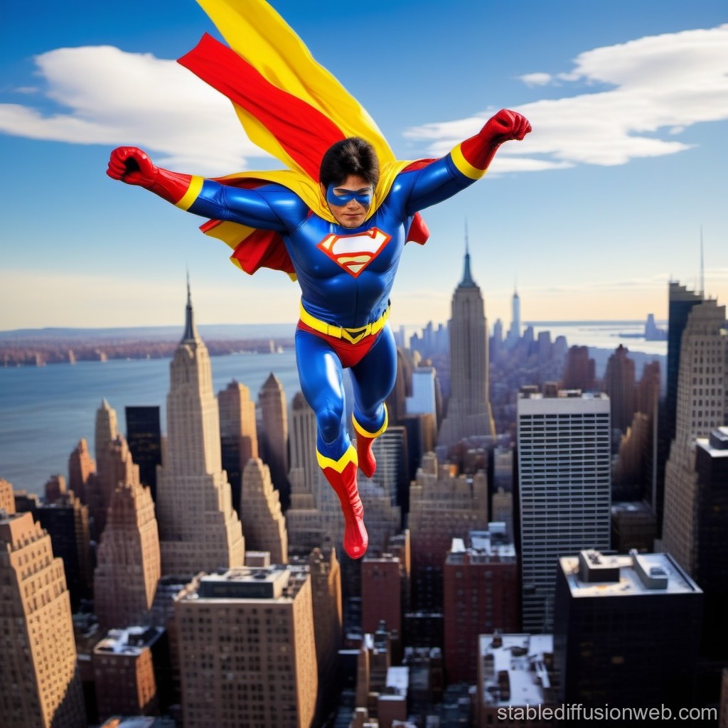 Superhero Flying Over City Skyline
