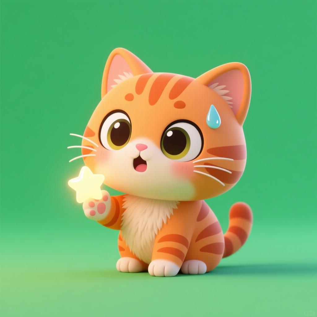 Surprised Chibi Orange Tabby Cat Holding Glowing Star