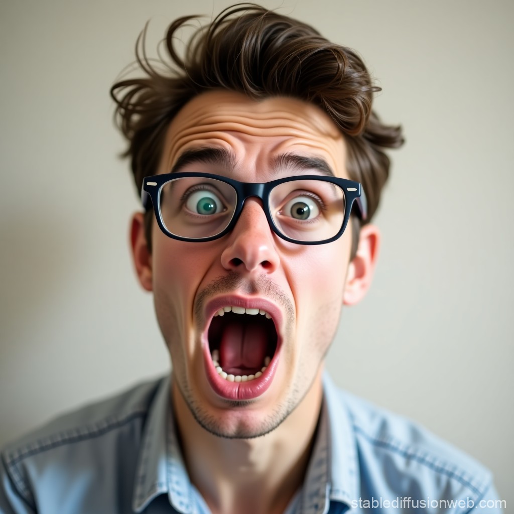 Surprised Young Man with Glasses Expressing Shock