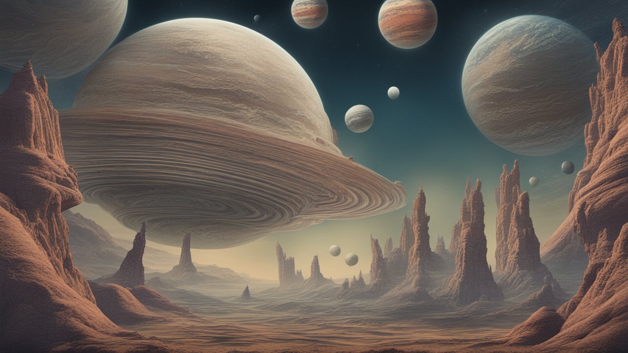 Surreal Alien Landscape with Multiple Giant Planets