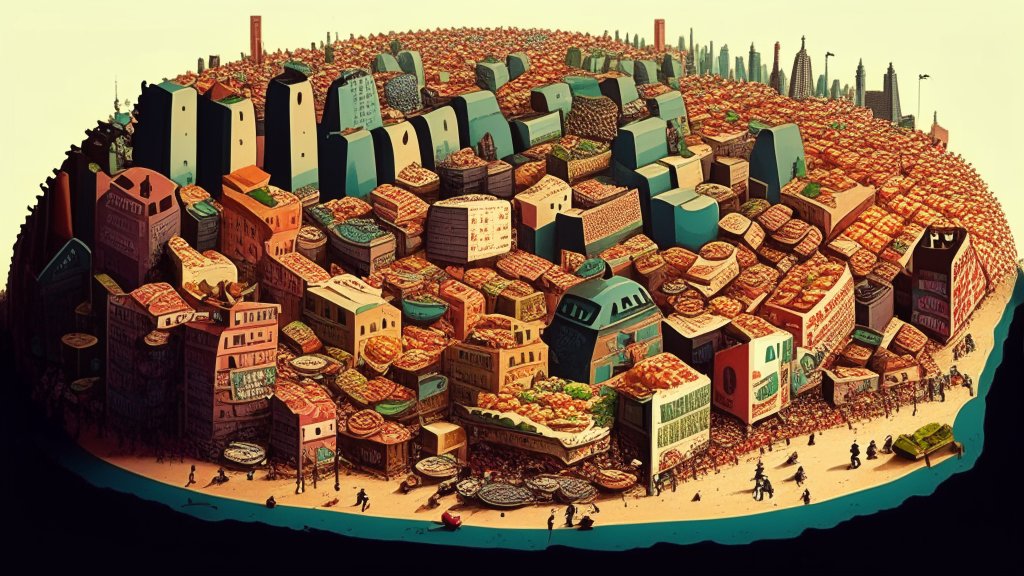 Surreal Cityscape Made of Food Items