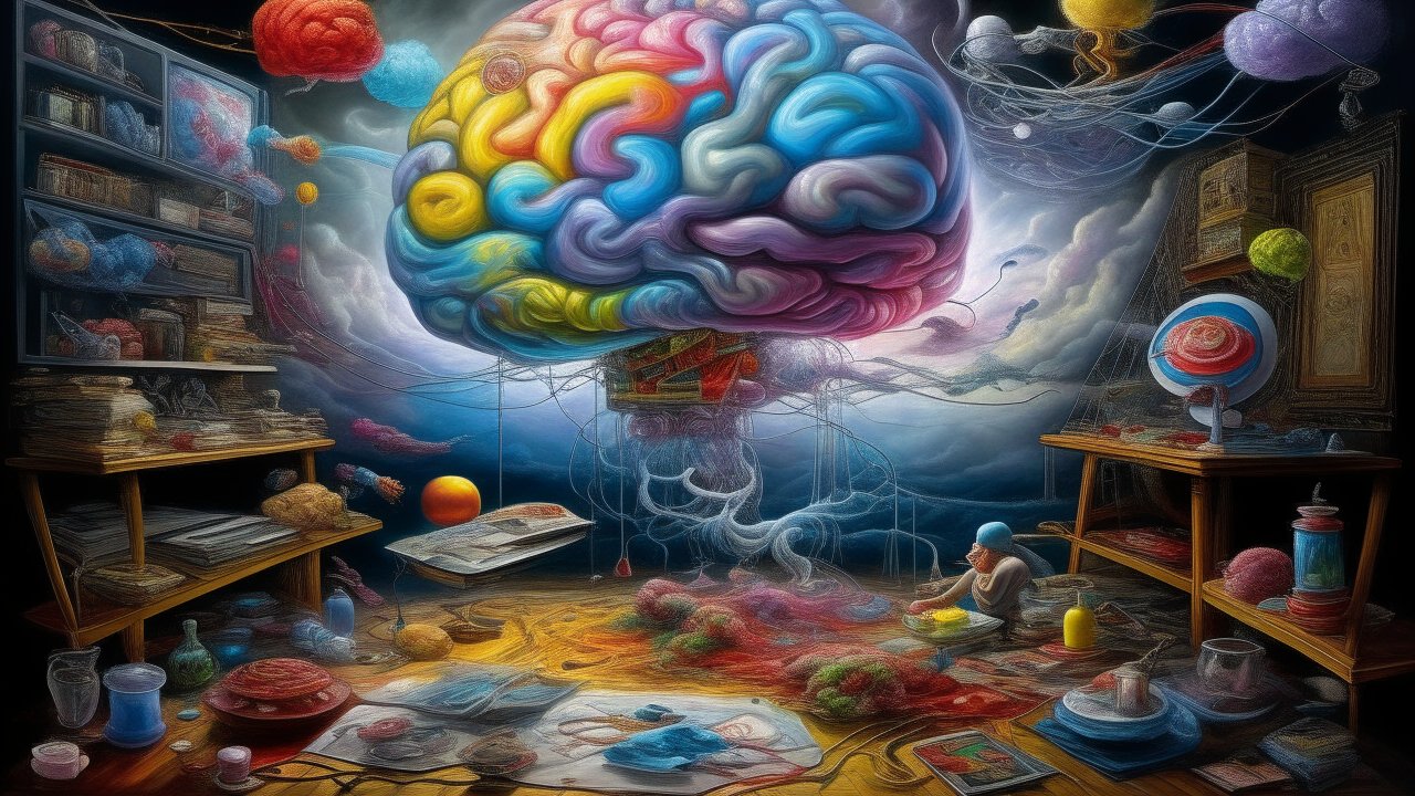Surreal Colorful Brain in a Dreamlike Study Room
