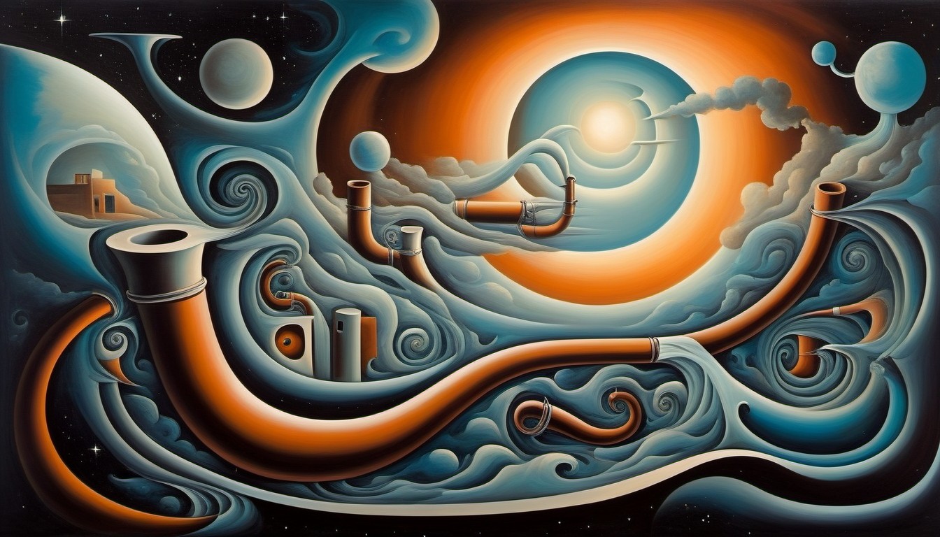 Surreal Cosmic Pipes in a Dreamlike Landscape