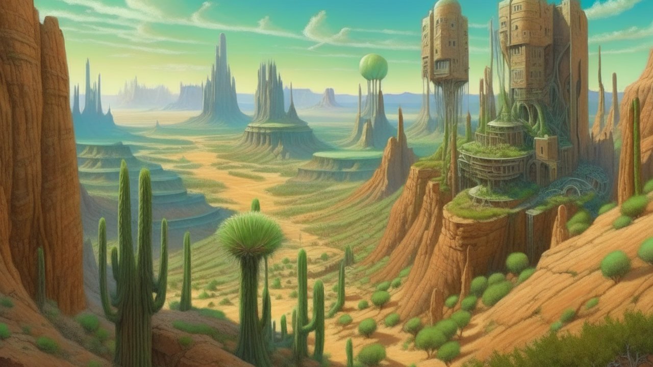 Surreal Desert City with Treehouse Towers