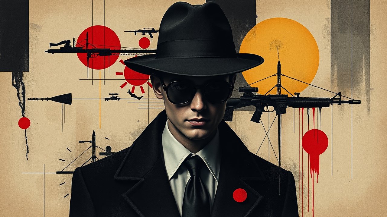 Surreal Detective in Noir Style with Abstract Weapon Motifs