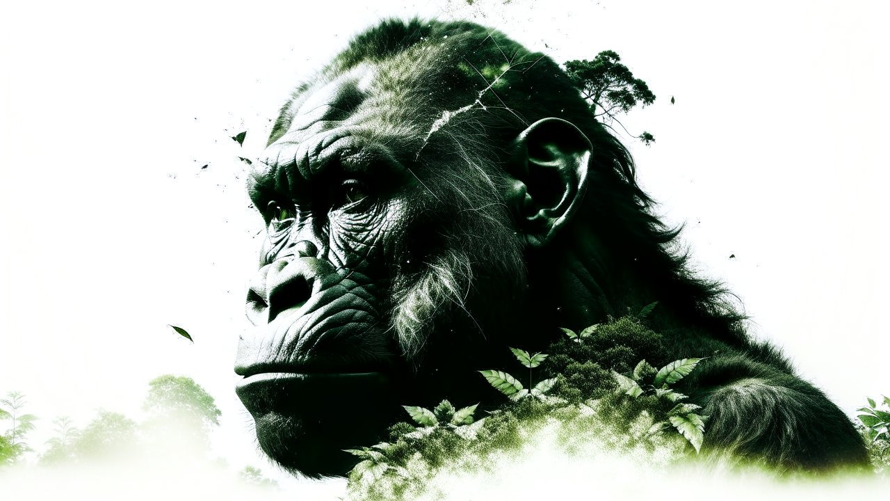 Surreal Double Exposure of Gorilla and Forest