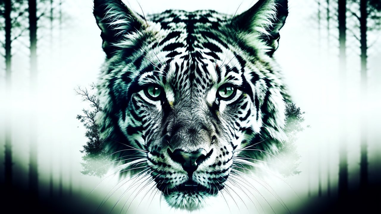 Surreal Double Exposure of Tiger and Forest