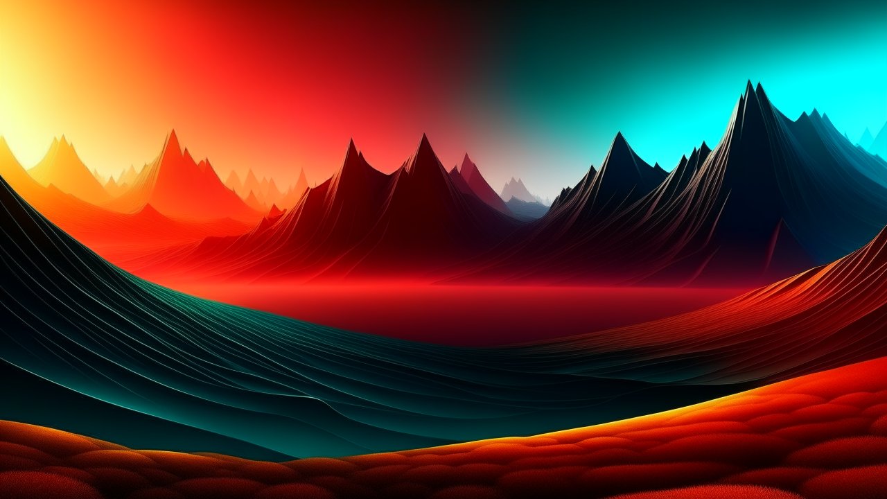 Surreal Dual-Toned Mountain Landscape at Sunset