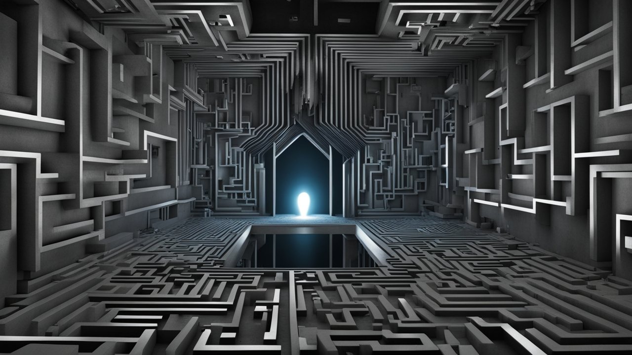 Surreal Endless Maze with Glowing Portal