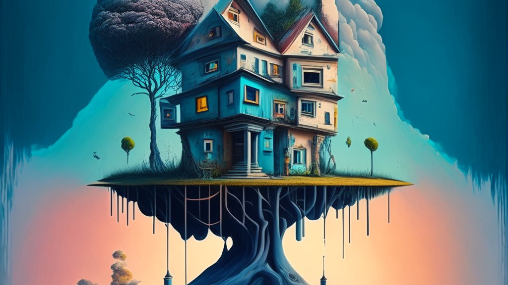 Surreal Floating House on Tree Island