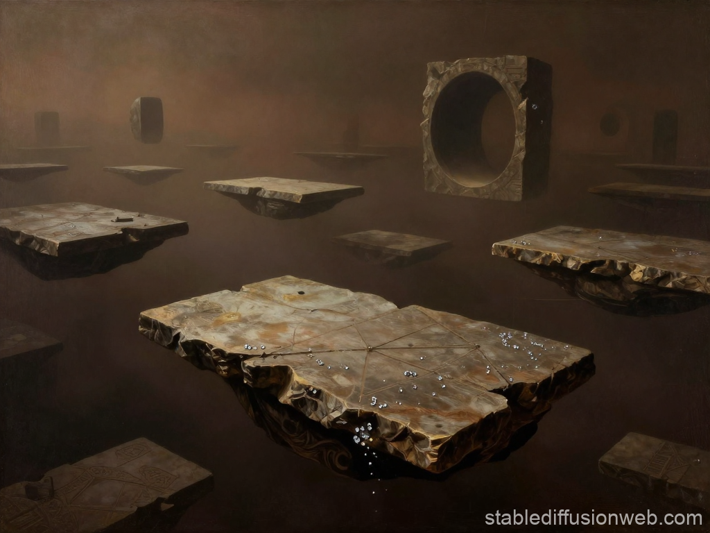 Surreal Floating Stone Platforms in a Dark Abyss