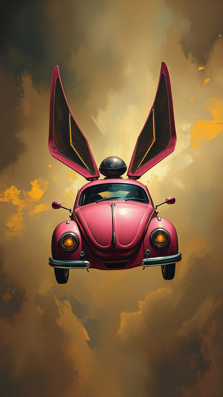Surreal Flying Car with Bunny Ears