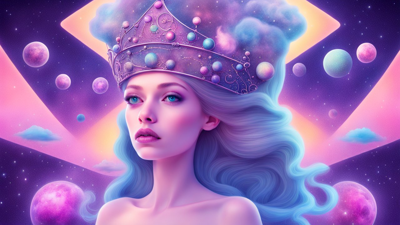 Surreal Galactic Princess with Cosmic Crown