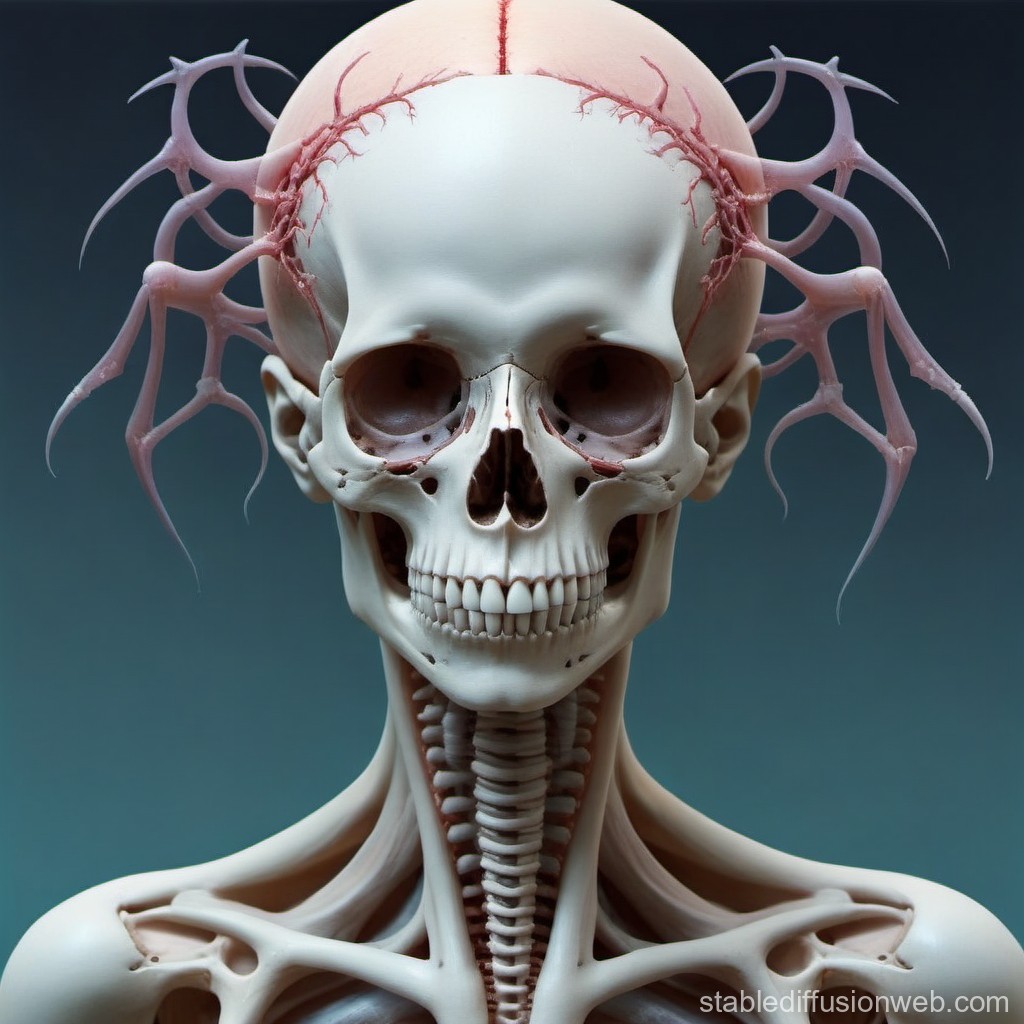 Surreal Human Skull with Organic Tendrils